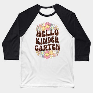 Groovy Hello Kindergarten Vibes Retro Teacher Back To School Baseball T-Shirt